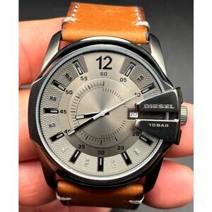 Diesel DZ-1964 Men's Master Chief 43mm Gray Dial 10 Leather Strap Watch NIBWT